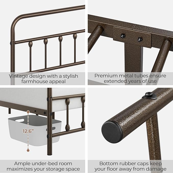 Yaheetech Classic Metal Platform Bed Frame Mattress Foundation with Victorian Style Iron-Art Headboard/Footboard/Under Bed Storage/No Box Spring Needed/Twin Size Bronze