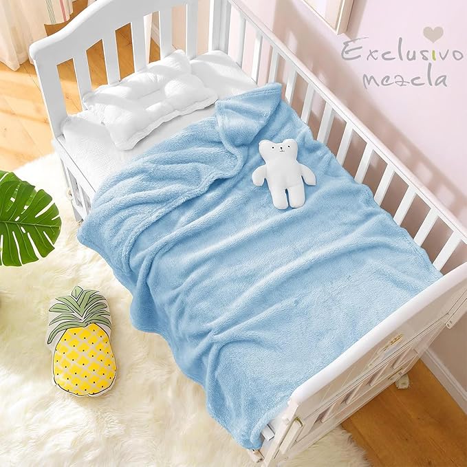 Exclusivo Mezcla Plush Fuzzy Fleece Throw Blanket, Super Soft, Fluffy and Warm Blankets for Couch, Bed, All Season Use (40x50 Inches, Light Blue)