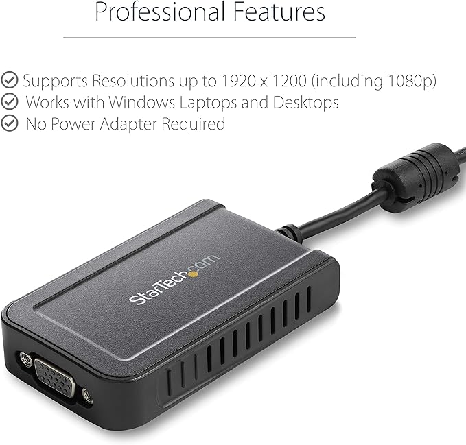 StarTech.com USB 2.0 to VGA Adapter, USB to VGA Monitor Converter for Windows, 1080p , TAA (no support for macOS/ChromeOS/Linux)