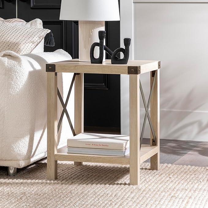 Walker Edison Sedalia Modern Farmhouse Metal X Side Table, 18 Inch, White Oak