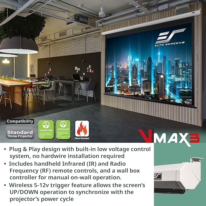 Elite Screens VMAX 3, 150-INCH 16:9, Projector Screen Retractable Motorized Drop Down Movie Gaming Entertainment, VMAX150UWH3
