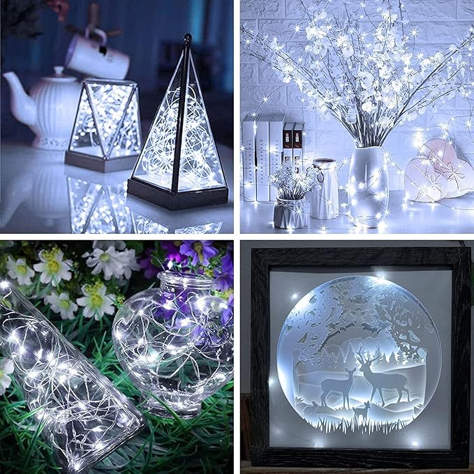 12 Pack Fairy Lights Battery Operated 7ft 20 LED Mini String Twinkle Silver Wire Firefly Starry for Mason Jars Wedding Party Christmas Centerpiece Table Decorations, Cool White
