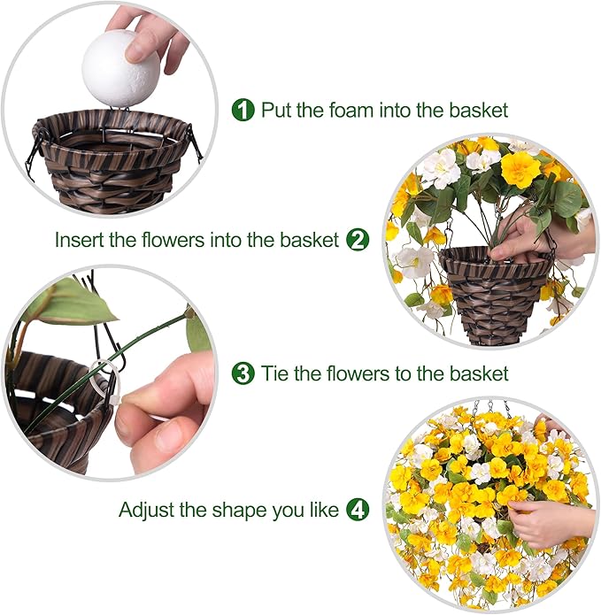 Artificial Hanging Flower Baskets for Fall Decoration, Outdoor Fake Plant Faux Silk Hibiscus Long Vines in Planter UV Resistant Realistic Flowers for Outside Porch Patio Home Decor, Yellow