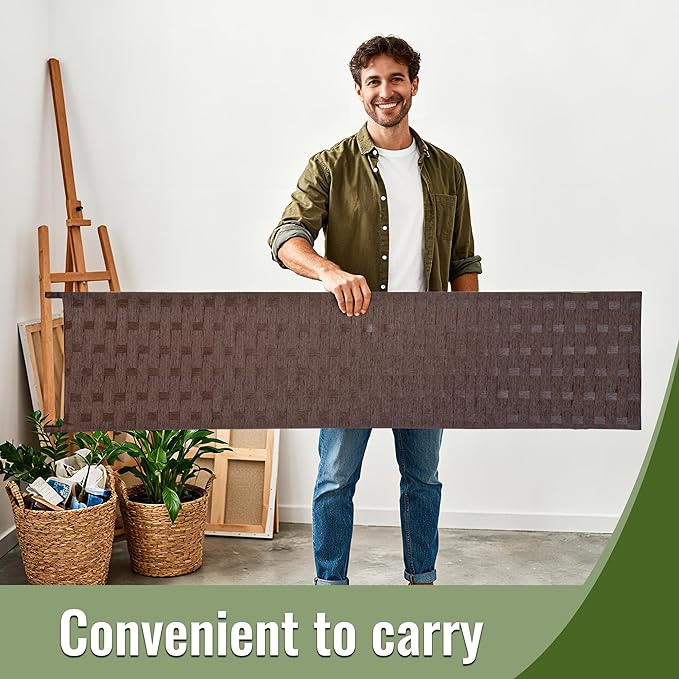 FDW Room Divider Wood Screen 6 Panel Folding Portable Partition Screens Wooden Mesh Woven Design Room Divider for Home Office (Dark Brown)