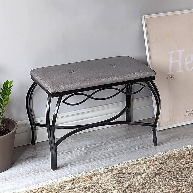 Mango Steam Heather Gray Shoe Bench - Vanity Seat for Makeup Room, Dressing Stool, Entryway Bench - Powder Coated, Upholstered, Space Saving