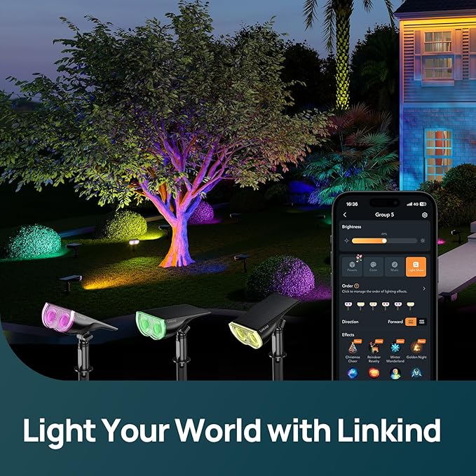 Linkind Smart Solar Spot Lights Outdoor SL5C, Solar Lights Outdoor Spotlight Color Changing APP/Voice Control Landscape Lighting, IP67 Christmas Halloween Decorations for Yard, Garden, Pathway(8 Pack)
