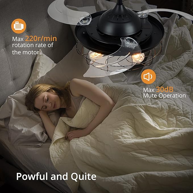 LEDIARY 42" Retractable Ceiling Fans with Lights, Farmhouse Industrial, Caged Fandelier Ceiling Fans with Remote, 6 Wind Speeds,Invisible Blades