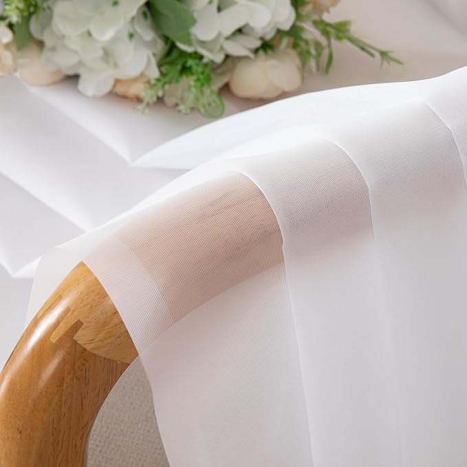 Chyhomenyc Sheer White Curtains 90 inches Long 2 Panels, Light Filtering Soft Airy Solid Elegant Voile Window Treatment Drapes for Bedroom Living Room Wedding Party Decor, 42 Wx90 L Inches