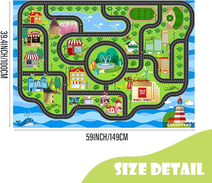 Car Rug,Kids Play Rug with Roads,Playroom Toy Car Rug, Car Track Rug City Map for Bedroom Classroom - (59X39.4 Inches)