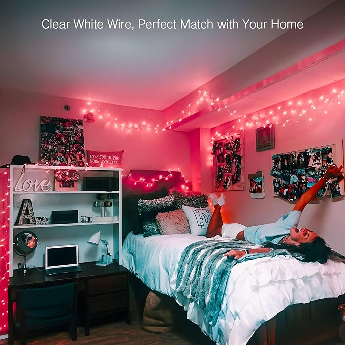 Brizled Pink Christmas Lights,300 Count 69.6ft Incandescent Lights, Connectable Indoor Xmas String Light White Wire, UL Certificated Mini Xmas Tree Light for Christmas Bedroom Wedding Birthday Decor