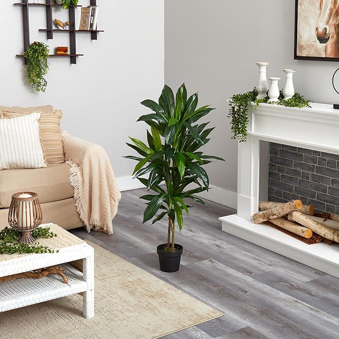 Nearly Natural 48in Dracaena Silk Plant (Real Touch) Green