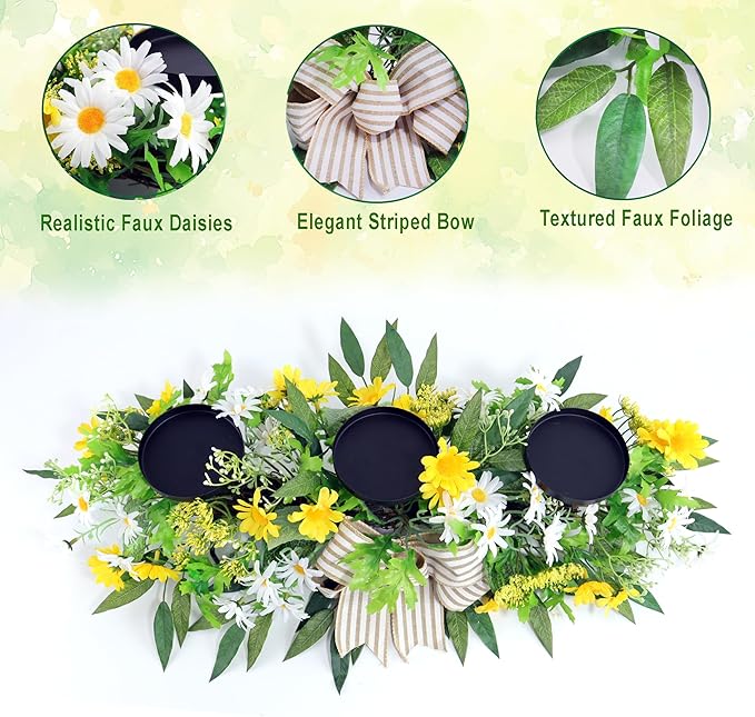 Artificial Wild Flower Candle Holder (Yellow)