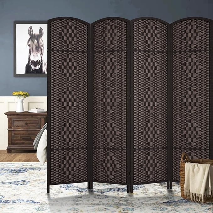 Rose Home Fashion 6 ft Tall Room Divider, Room Dividers and Folding Privacy Screens, 15.7in Privacy Screen 4 Panel Partition Temporary Wall Separation for Private, Dark Coffee