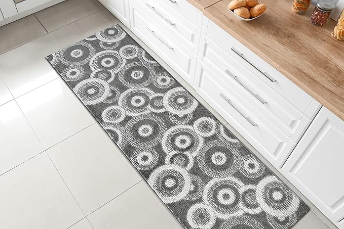 Custom Length Cut to Size Retro Modern Geometric Carpet Runner Rug for Hallways, Non Slip Rubber Backed, 31 inch Wide X Customized Length, Geo Grey, 31 inch X 24 feet