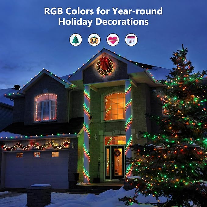 Brizled Christmas String Lights, 33ft 100 LED Color Changing Christmas Lights with Remote, RGB Christmas Tree Light Dimmable Music Plugin Mini Xmas Light Outdoor for Xmas Party Home