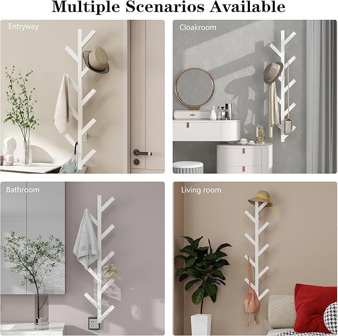 Vlush Wall Mounted Metal Coat Rack with 9 Hooks Modern Minimalist Coat Racks, Upright hat rack for wall for Hanging Clothes, Hats, Hanging Bags and Scarves Entrance Wall Iron Coat Rack (White)