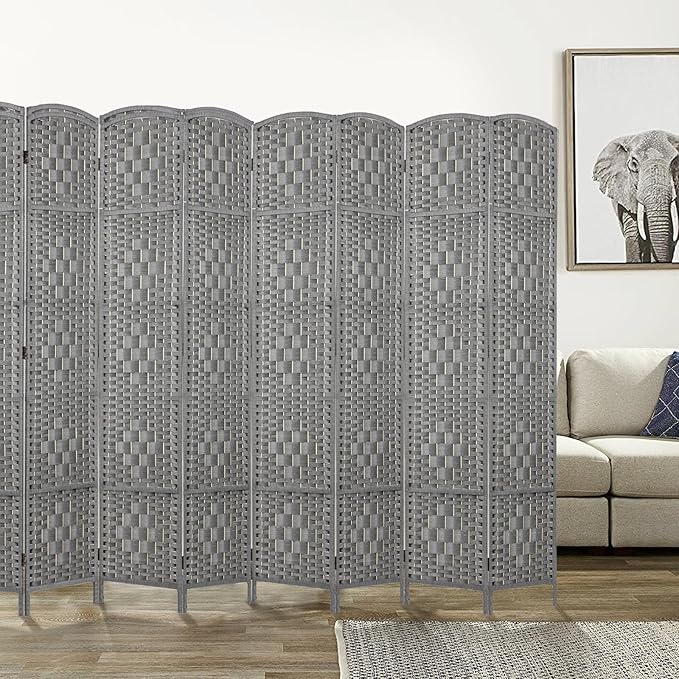 Rose Home Fashion 6 ft Tall Room Divider, Room Dividers and Folding Privacy Screens, 15.7in Privacy Screen 8 Panel Partition Temporary Wall Separation for Private, Grey