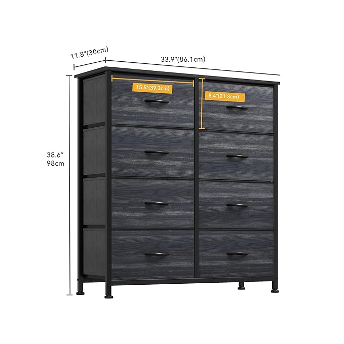 DWVO Dresser with 8 Drawers - Fabric Storage Tower, Organizer Unit for Bedroom, Hallway, Closets - Sturdy Steel Frame, Wooden Top & Easy Pull Fabric Bins