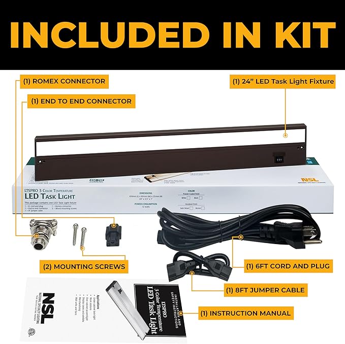 LED Under Cabinet Lighting Hardwired - 3CCT 24 Inch Bronze Finish - Undercabinet Lights for Kitchen - Linkable Undercounter Dimmable Plug in Light or Hard Wired - Under Counter Fixture Direct Wire