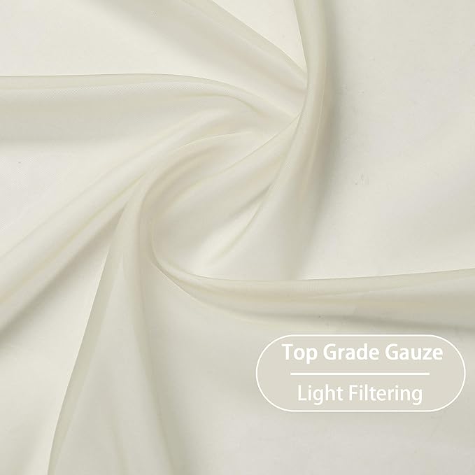 KEQIAOSUOCAI Ivory Sheer Curtains - Grommet Light Filtering Window Treatment Voile Curtain Panels for Living Room (54 Wide 72 Long Per Panel,2 Panels)