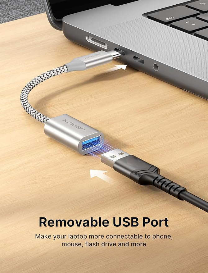 JSAUX USB C to USB 3.0 Adapter [2 Pack], USB C Male to USB Female OTG Cable Adapter Compatible with MacBook Pro/Air, iPhone 17 Pro Max/iPhone Air/16e/16/15 Series, Samsung Galaxy S25/S24/S23-Silver