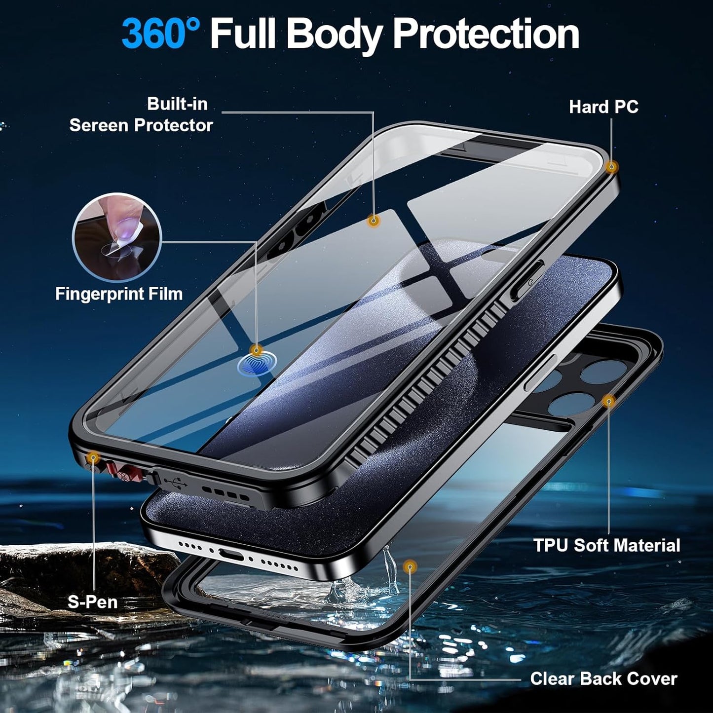 MOZOTER Waterproof Case for iPhone 15 Pro Max, IPX8 Underwater, Full Body Shockproof, Built-in Screen Protector, 6.7
