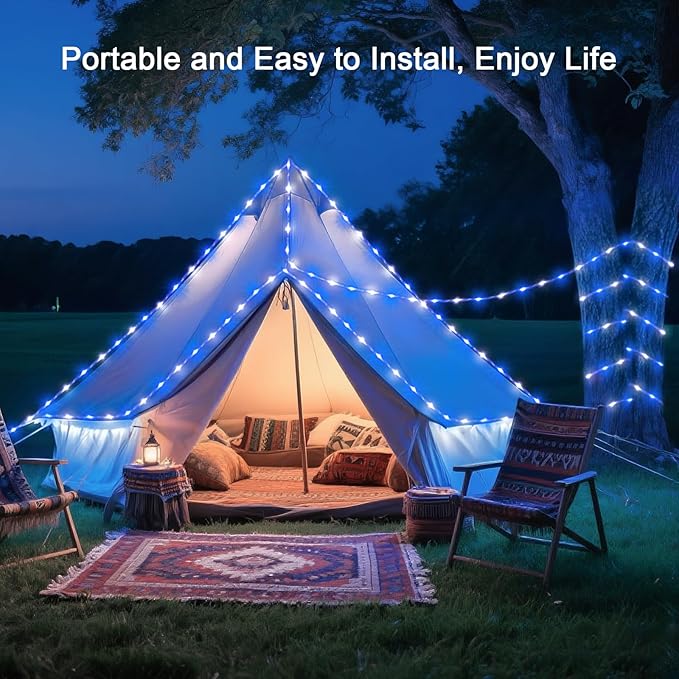JMEXSUSS 2 Pack Rope Lights Battery Operated Christmas Lights Outdoor, Total 200LED 66ft 8 Modes Battery Powered String Lights with Remote, Blue and White String Light for Christmas Decor