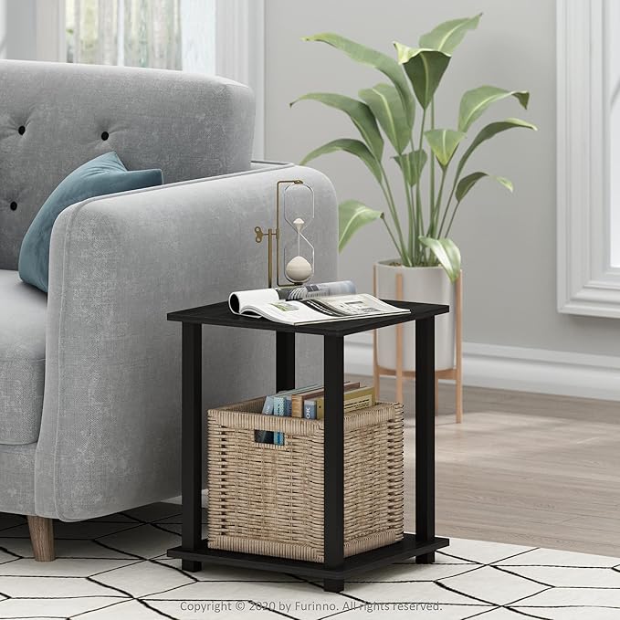 Furinno SIMPLISTIC Side Table Set of 2, 2-Tier End Table, Nightstand, Night Stand, Bedside Table, Easy Assembly, for Living Room, Bedroom, Americano