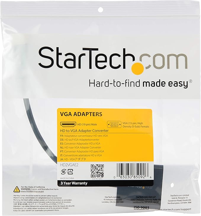 StarTech.com 1080p 60Hz HDMI to VGA High Speed Display Adapter - Active HDMI to VGA (Male to Female) Video Converter for Laptop/PC/Monitor (HD2VGAE2)