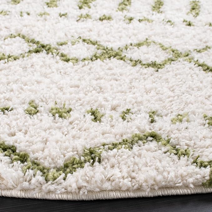 SAFAVIEH Arizona Shag Collection Area Rug - 3'2" Round, Ivory & Green, Moroccan Design, Non-Shedding & Easy Care, 1.6-inch Thick, Ideal for The Living Room, Dining, Bedroom (ASG741Y)