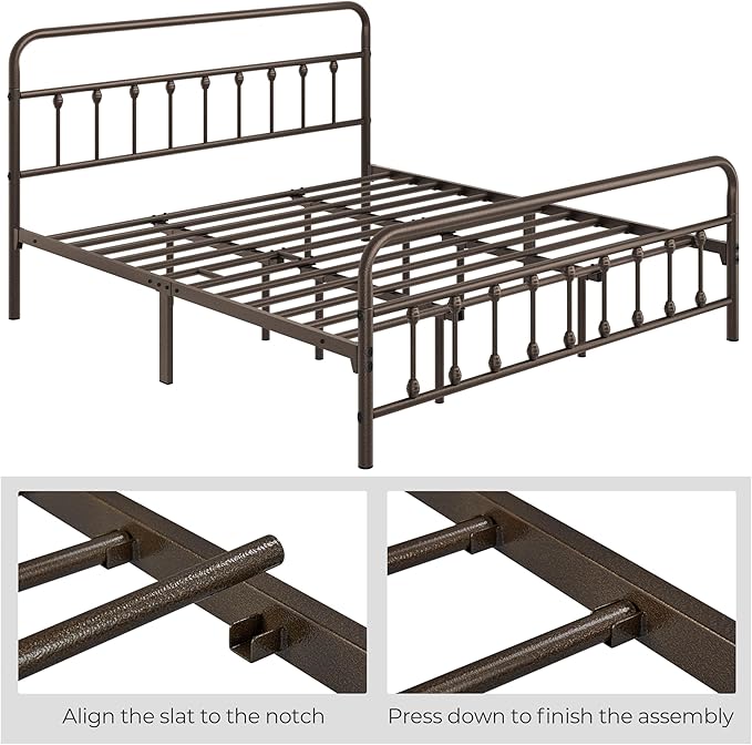 Yaheetech Classic Metal Platform Bed Frame Mattress Foundation with Victorian Style Iron-Art Headboard/Footboard/Under Bed Storage/No Box Spring Needed/King Size Bronze