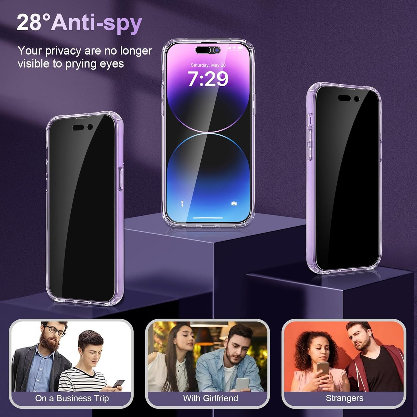 for iPhone 14 Pro Max (5 in 1) MagSafe Shockproof Anti-Drop Cover Case with Anti-Spy Glass Screen Protector, Clear
