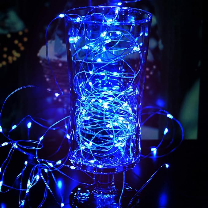 [6-Pack] 7Feet Starry String Lights,Fairy String Lights 20 Micro Starry LEDs On Silvery Copper Wire 2pcs CR2032 Batteries Included,Works for Wedding Centerpiece,Party,Christmas Table Decor (Blue)