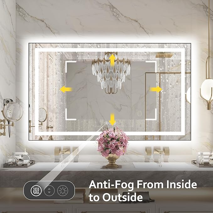60"x 36" LED Bathroom Mirror with Black Frame, Bathroom Mirror with Lights Front and Backlit, Lighted Mirror Stepless Dimmable, Anti-Fog, Memory, LED Vanity Mirror with Lights 3 Colors