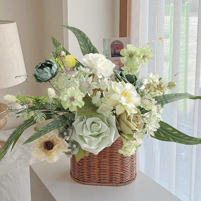 Forest Green Artificial Flowers Combo Box Set Silk Flowers Fake Rose for DIY Floral Arrangements Wedding Bouquets Centerpieces Baby Shower Party Home Decorations