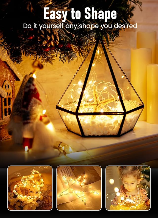 Minetom Fairy String Lights, 33Ft 100 LED Mini Battery Operated Fairy Lights Copper Wire Twinkle Lights Mason Jar Lights, Waterproof Starry Firefly Lights for Party Wedding Christmas Decor