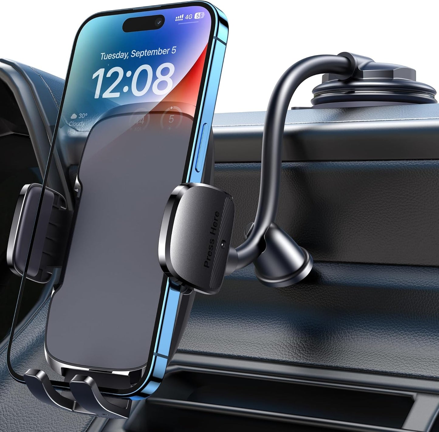 Phone Mount for Car [6.2in Flexible Arm] Cell Phone Holder for Windshield Dashboard, [Washable Strong Suction]