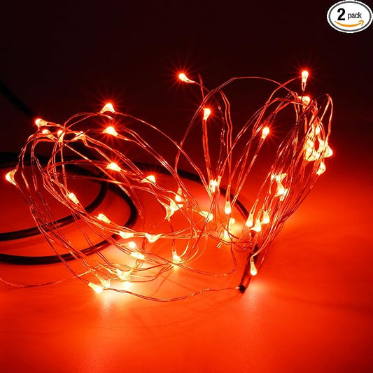 Karlling USB Plug in LED Fairy Lights,2 Packs of 50 LED Bulbs 16 Ft Silver Wire Waterproof Starry String Lights for Bedroom Patio Garden Party Wedding Commercial Lighting (Red)
