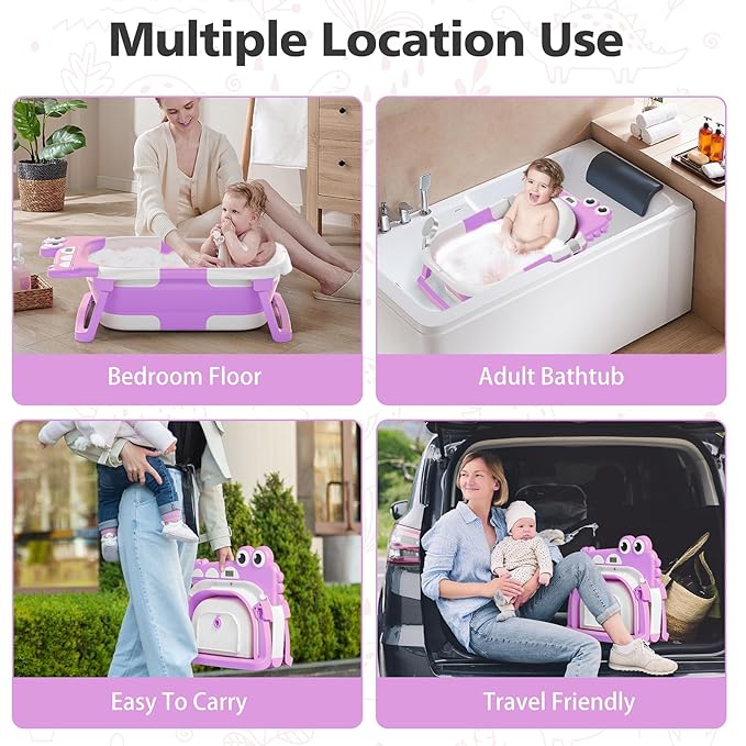 TPN Collapsible Baby Bathtub, Baby Bath Tub with Soft Cushion & Real-Time Thermometer, Baby Bathtub Infant to Toddler Tub (0-36 Months), Portable Newborn Travel Bath tub