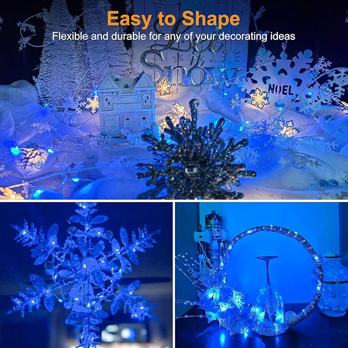 btfarm 18 Pack Fairy Lights Battery Operated [3 Modes], 7ft 20 Led Twinkle Lights String Lights Waterproof Bulk Small Mini Silver Wire for Mason Jars Vases Wedding Table Centerpiece, Blue