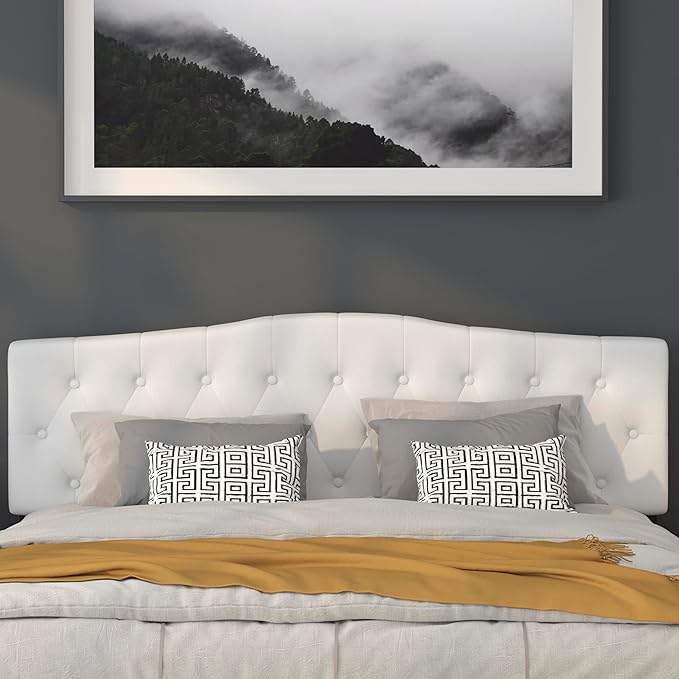 Flash Furniture Cambridge Tufted Upholstered King Size Headboard in White Fabric