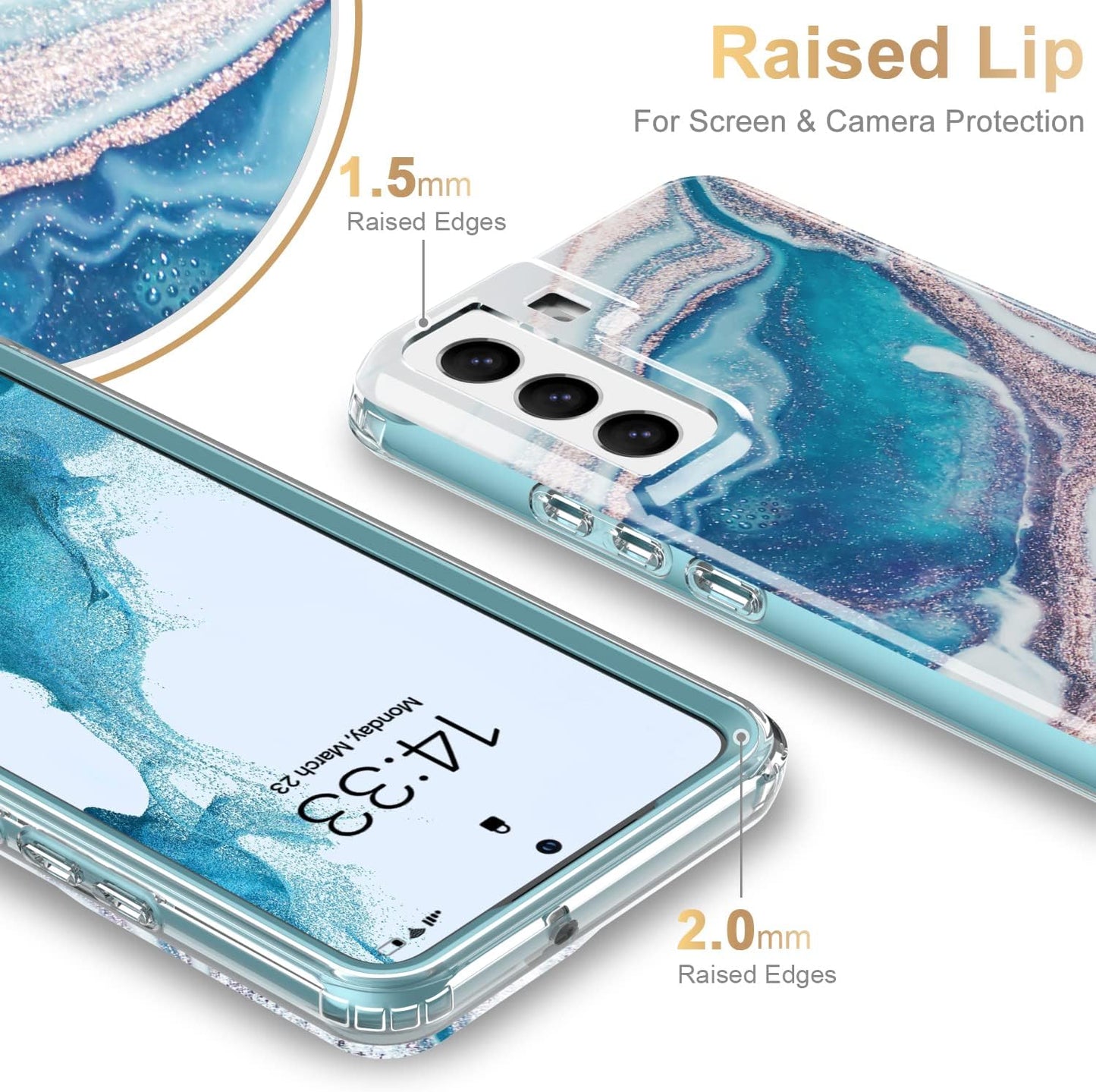 Esdot Military Grade Case for Samsung Galaxy S22 - Rugged Cover with Fashionable Designs for Women Girls, Opal Marble