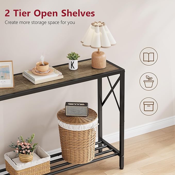 Tajsoon Console Table 41.8”, 2-Tier Industrial entryway Table, Narrow Sofa Table with Shelves, Entrance Table for Entryway, Hallway, Living Room, Foyer, Corridor, Office, Grey & Black