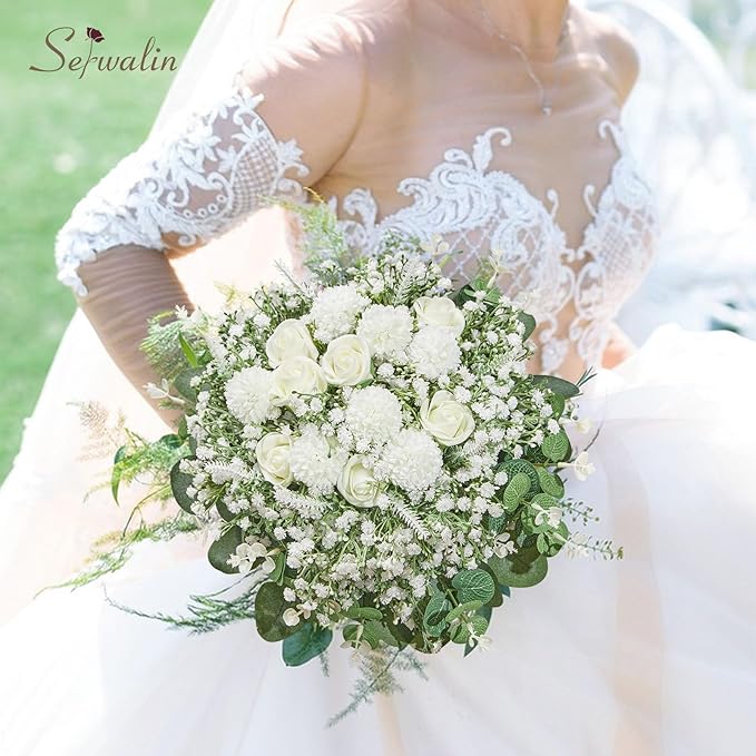 Serwalin 200 Pcs 7 Kinds Mixed Artificial Eucalyptus Leaves Stems Bulk Faux Silver Dollar Eucalyptus Leaves Real Touch Greenery Branches for Wedding Floral Arrangement Table Centerpieces Home Decor