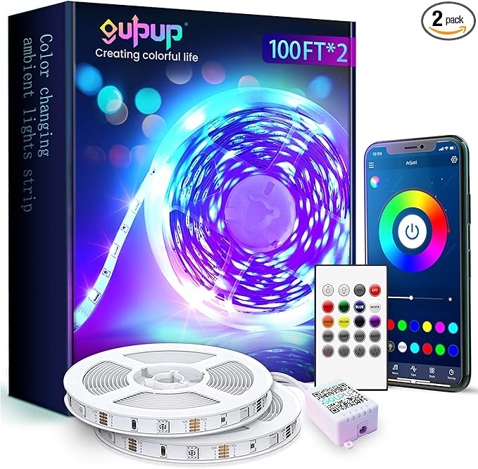 GUPUP 200 FT LED Strip Lights,Color Changing LED Lights for Bedroom,Built-in-Mic,Music Sync Tape Lighting,Phone Smart Controlled(APP+Remote+Mic)