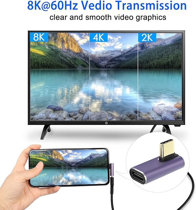 QIANRENON USB4.0 C 90 Degree Angle Adapter 240W 40Gbps Type C 4.0 Male to Female Right Angle Coupler,LED Indicator,8K Audio/Video Transfer,for Smartphone Tablet Steam Deck, 2 Pcs(Vertical Bend)