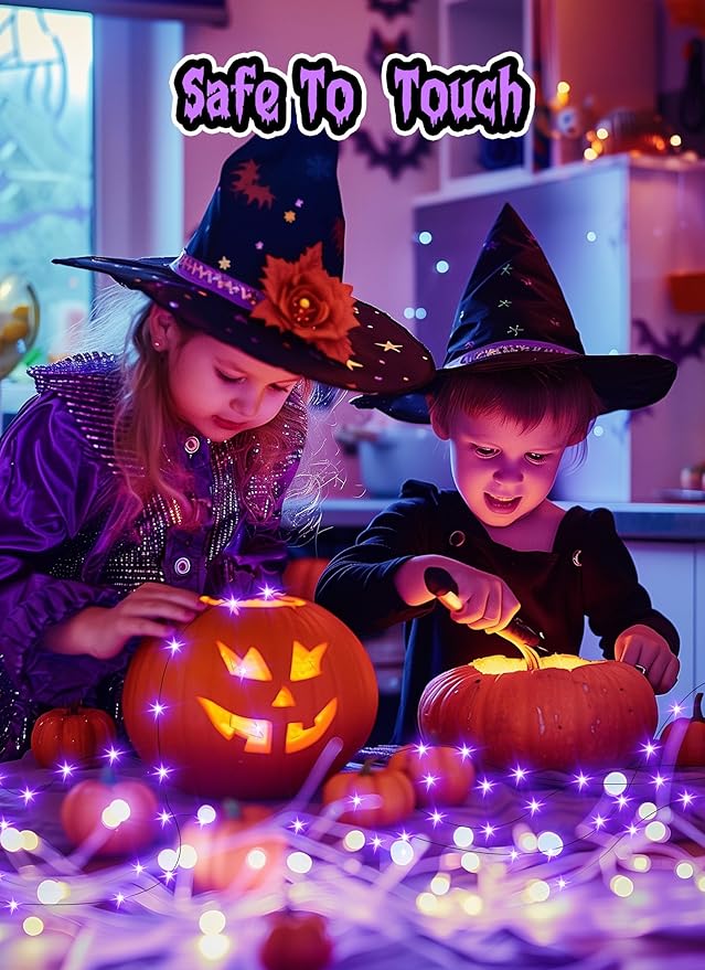 Minetom Halloween Fairy Lights, 33Ft 100 LED Battery Operated Fairy Lights, Waterproof Copper Wire Mason Jar Lights for Home Party Ghost Haunted House Indoor Outdoor Halloween Decorations, Purple