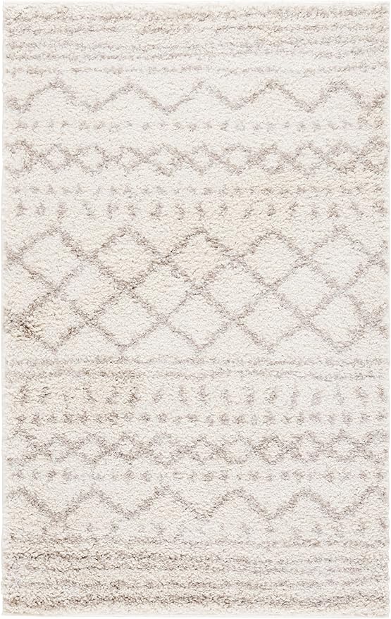 SAFAVIEH Arizona Shag Collection Accent Rug - 3'2" x 5', Ivory & Beige, Moroccan Design, Non-Shedding & Easy Care, 1.6-inch Thick Ideal for High Traffic Areas in Foyer, Living Room, Bedroom (ASG741A)
