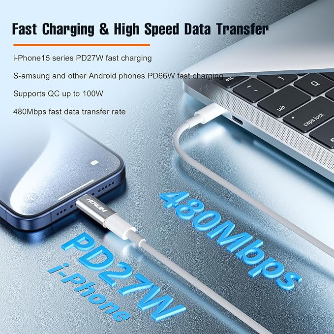 Light-ning to USB C Adapter 2Pack,PD27W/66W QC100W Fast Charging Data Transfer,Type C Charger Converter Cable for Phone 17/16/15 Serie Pad G-alaxy,Not for Headphones/OTG/Flash Drive/A-pple Pencil Gray