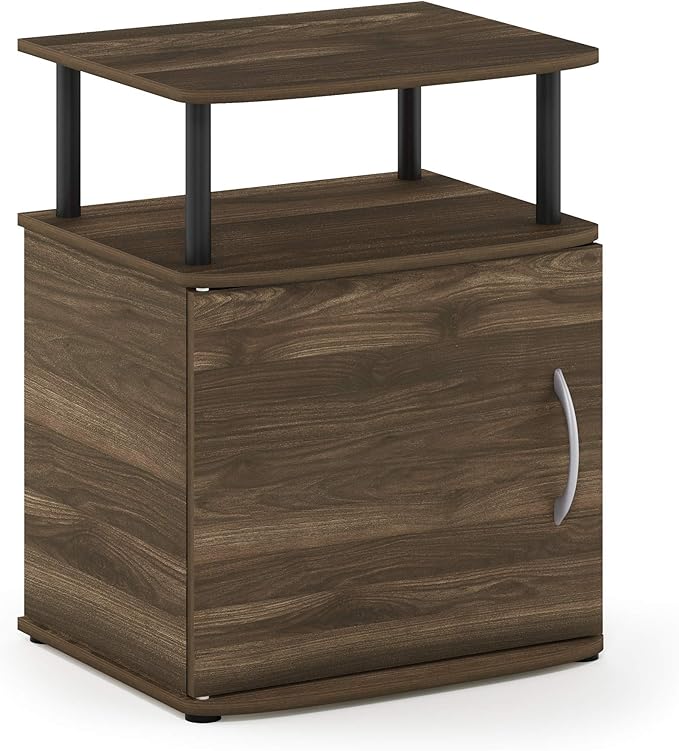 Furinno JAYA End Side Sofa Table/Nightstand with Door, 1-Pack, Columbia Walnut/Black